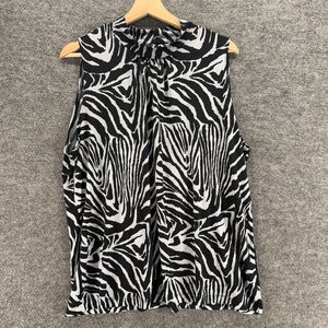 KC Stevens Blouse Women M Medium Black Animal Print Sleeveless High Neck Casual